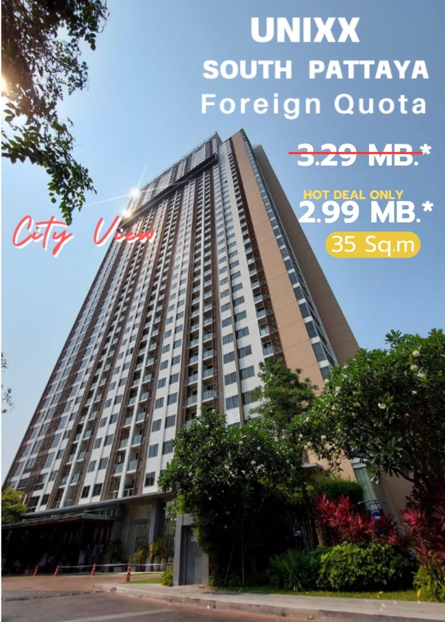 Unixx South Pattaya Foreignquota  1 Bedroom (35 sq.m.) ‼️ Fully furnished🔥 2.99 million baht